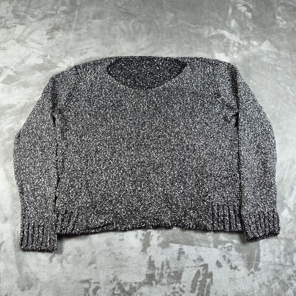 Eileen Fisher Sweater Womens Large Black White Marled Cotton Boxy Knit Speckled